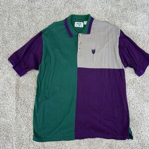 Vintage 90s Front Nine Men's Large Golf Color Block Polo Collar‎ Shirt Cotton